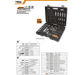Set chei tubulare 1/4” + 1/2”, 116 piese